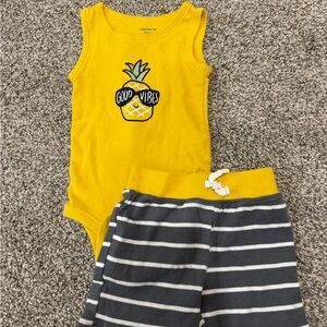 Carter's Yellow Pineapple Bodysuit and Striped Shorts